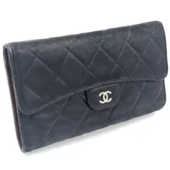 CHANEL シャネル マトラッセ ラムスキン 三つ折り長財布 ココマーク 黒