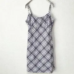 チェック柄 キャミワンピース パープル×グリーン