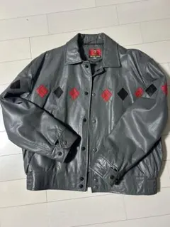 【週末値引き】CREAM SODA 90‘sダイヤ柄革ジャン　Lサイズ