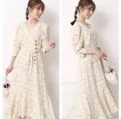 美品　アプワイザーリッシェ ロングワンピース 小花柄 Aライン 5分袖 XS相当