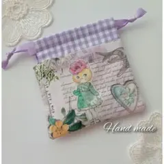 Hand made小さな巾着✿お洒落猫ちゃん（ジョリーフルール）手のひらサイズ
