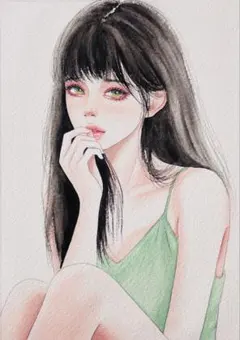 手描きイラスト 水彩原画 ロングヘアの女の子168 - メルカリ