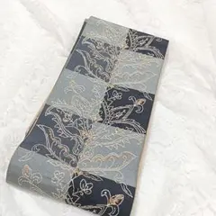 K92 半幅帯 市松 洋風 ブルーグレー