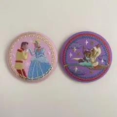 ディズニー刺繍缶バッジ アラジン&シンデレラ