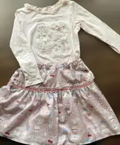 お値下げ❗️メゾピアノ　上下セットでワンピ風　130 ピンクのスカート、刺繍入上着