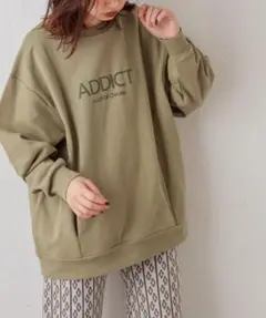 NICE CLAUP 発泡ロゴリングスウェット　カーキ　フリーサイズ