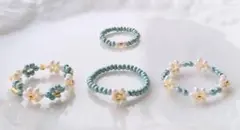『No.52』人気カラー！ ピスタチオ① ビーズ リング ハンドメイド 韓国 花