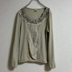 axes femme アクシーズファム 刺繍フラワーネック　シアーニット　緑