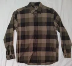 ユニクロ チェック柄 フランネル 長袖シャツ 緑色 サイズS