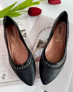 ✨新品未使用✨スタッズ付きブラックフラットシューズ 24.5cm