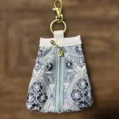 インド刺繍リボン吊り下げファスナーポーチ