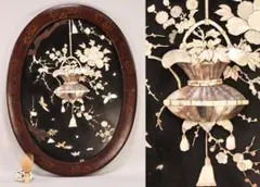 BK683　明治期　芝山細工　花鳥花籠図　壁飾り　飾額　象嵌細工　蒔絵　芝山象嵌 BK683 明治期 芝山細工 花鳥花籠図 壁飾り 飾額 象嵌細工 蒔絵 芝山
