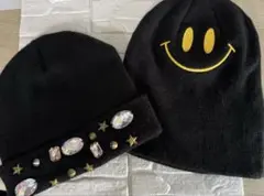 ニット帽 2点　ストーン、ニコちゃん風