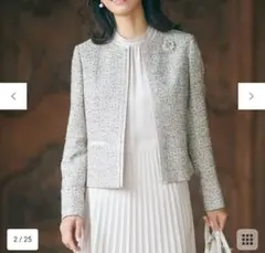 23区 シャインツイードストレッチ ノーカラー ジャケット 38号