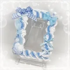 トレカケースデコホイップデコB8白クリア青 水色 スイーツ リボン 藍色