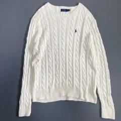 美品 ポロラルフローレン 現行タグ ケーブルニット コットン L ホワイト