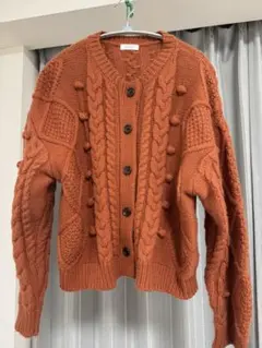 オレンジ ケーブル編み カーディガン