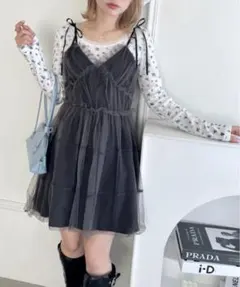 Loueme チュールティアードミニキャミワンピース