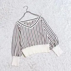 【スナイデル】　ニット　（Ｆ）　セーター　ストライプ　Ｖネック　アイボリー　白