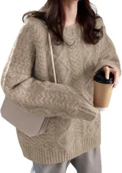 試着のみ　ケーブル編みオーバーサイズセーター キャメル色