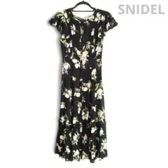 SNIDEL スナイデル ワンピース ロング フリル 花柄 半袖 ブラック 0S