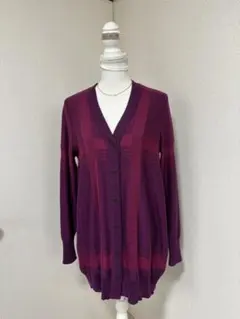 クリスチャンオジャール紫色ストライプロングカーディガンM