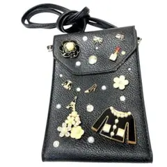 スマホショルダー ミニショルダーバッグ ブラック パール 花モチーフ 可愛い