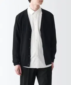 新品 今季 無印良品 洗えるウールハイゲージＶネックカーディガン XL 黒