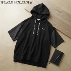 WORLD WIDE LOVE! ロゴ紐 半袖パーカー ブラック オーバーサイズのサムネイル