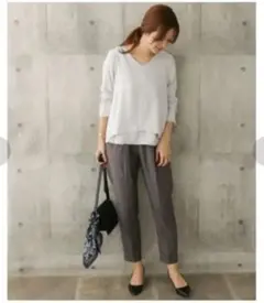 URBAN RESEARCH DOORS Vネックレイヤードブラウスライトグレー