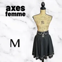 訳あり【axes femme 】ストライプレースフレアスカート 裏地　グレー　M
