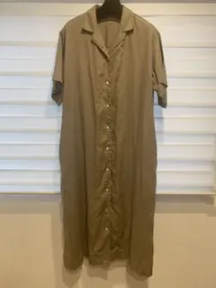 無印　麻　シャツワンピース　M-L ベージュ