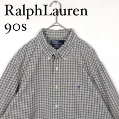 90s Ralph Lauren チェック柄長袖ボタンダウンシャツ XL