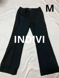 INDIVI ストライプ ワイドパンツ 36 美品　カジュアル　オフィス　黒