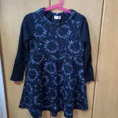 【120cm✨】メゾピアノ リボン総柄 長袖ワンピース ネイビー 上品可愛い