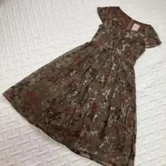 シビラ花柄フレアドレス ブラウン系