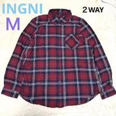 【INGNI】イング M チェック柄 長袖シャツ ロールアップ 2way 赤