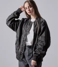 【CLEL】ヴィンテージデザイン ショート MA-1ブルゾン　ブラック XS