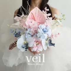 ウェディングブーケ　造花　結婚式　前撮り　ピンク　水色　胡蝶蘭　和装ブーケ　白