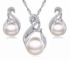 新品　2点セット　パールのシルバーネックレス ピアス