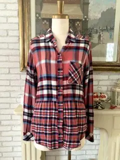 アバクロ　ネルシャツ　長袖　シャツ　ブラウス　チェック柄　赤