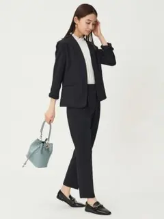 PLST プレミアムオックスカラーレスジャケット&テーパードパンツ黒セットアップ