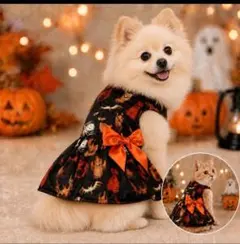 犬服 猫服ハロウィンワンピース コスプ レお化けかぼちゃリボンS~XL