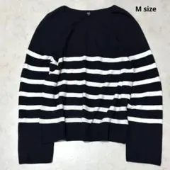 UNIQLO ニット セーター 長袖カットソー 薄手 ボーダー紺 白 M