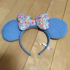 ミニーマウス風カチューシャ 花柄リボン