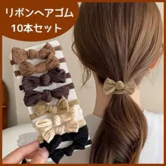 リボン ヘアゴム 大人可愛い ヘアアクセサリー 韓国風 ナチュラル 10本入り