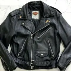 ハーレーダビッドソン メンズ ライダースジャケット ダブル カウレザー 38 黒のサムネイル