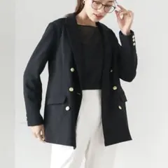 【美品】エミリアン 洗える テーラードジャケット 金ボタン L 黒