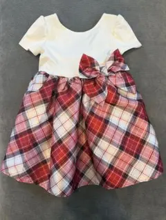 H&M キッズ ワンピース チェック柄 リボン 98-104cm