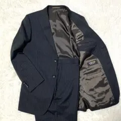 パーフェクトスーツファクトリー　セットアップ　コーデュラ　ストライプ　ブラック